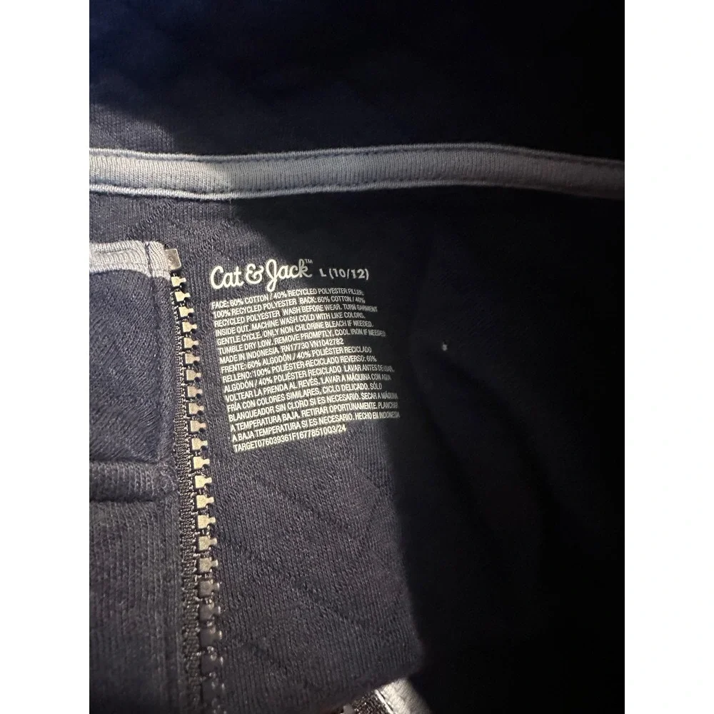 Cat & Jack‎ Kids Navy Blue Quilted Quarter Zip Pullover Sweatshirt Size L 10/12